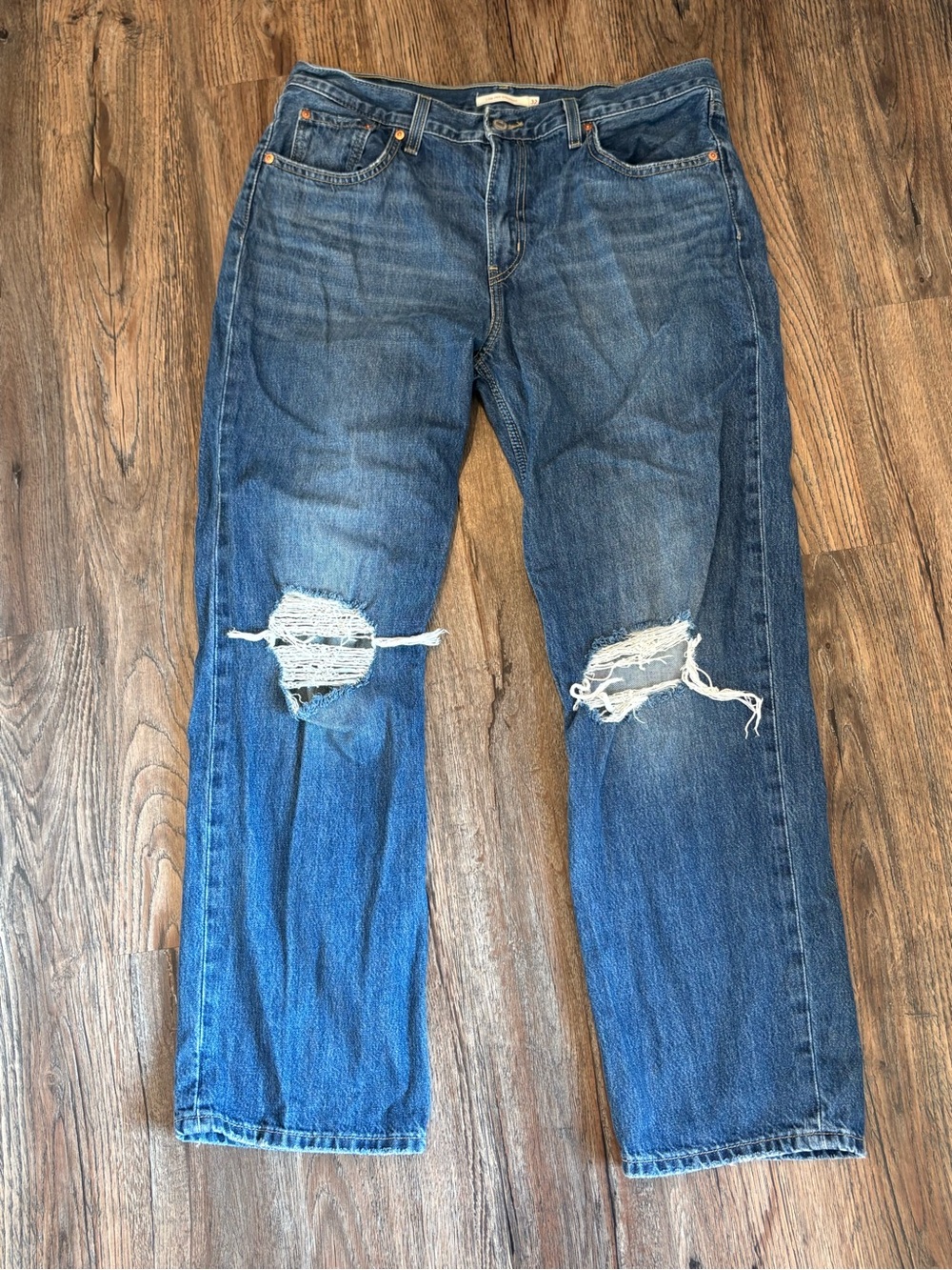 Levi's Blue Straight Leg Ripped Knee Jeans